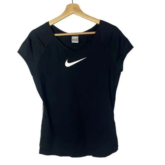 Nike Black Y2K Varsity Short Sleeve Athletic Top L - Picture 1 of 5